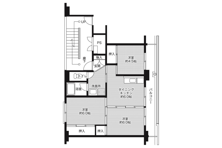 3DK Apartment to Rent in Hofu-shi Floorplan