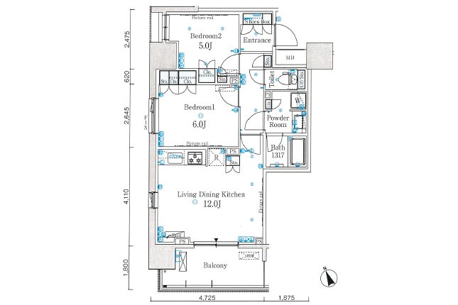 2LDK Apartment to Rent in Taito-ku Floorplan