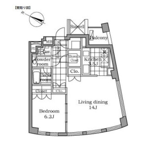1LDK Mansion in Akasaka - Minato-ku Floorplan
