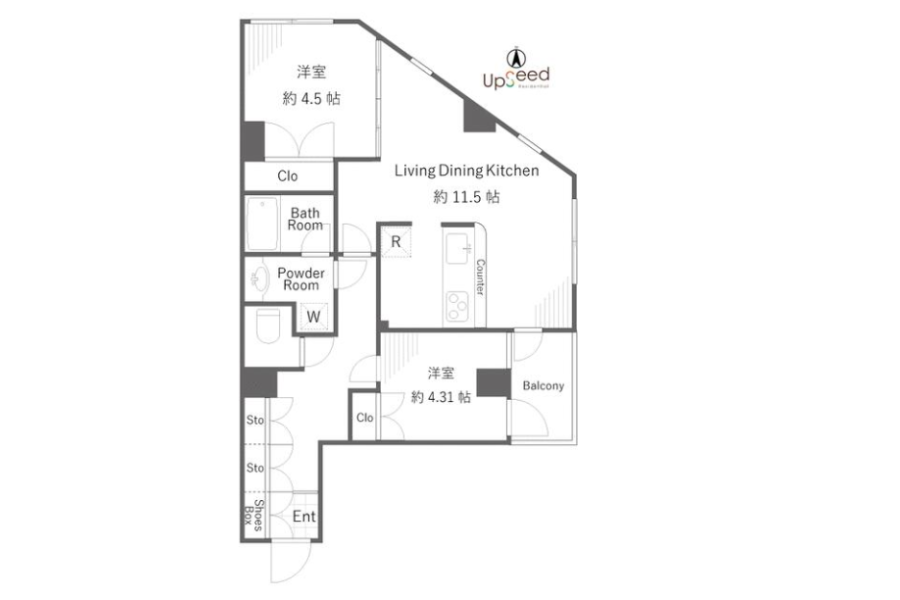 2LDK Apartment to Rent in Fuchu-shi Floorplan