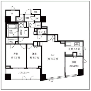 3LDK Mansion in Hirakawacho - Chiyoda-ku Floorplan