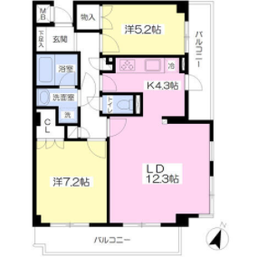 2LDK Mansion in Tsurumaki - Setagaya-ku Floorplan