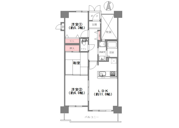 3LDK Apartment to Buy in Osaka-shi Nishiyodogawa-ku Floorplan
