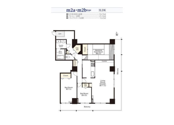 3LDK Apartment to Rent in Minato-ku Floorplan