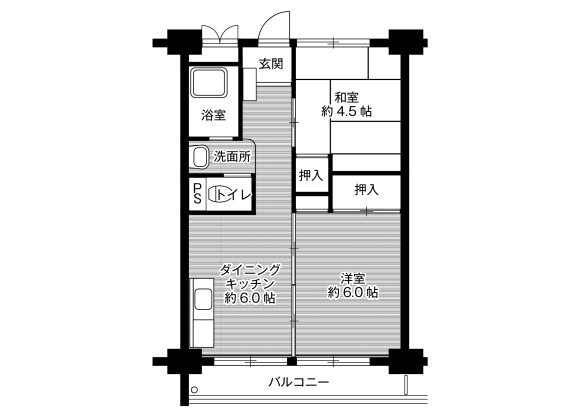 在尼崎市内租赁2DK 公寓大厦 的 楼层布局