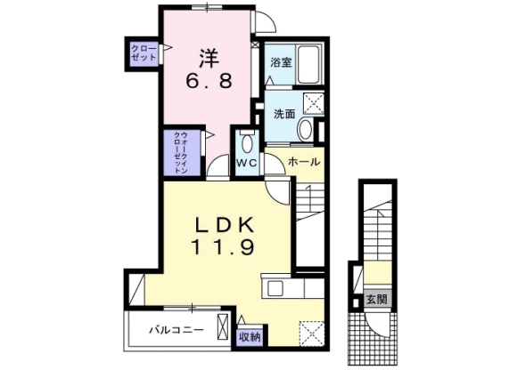 1LDK Apartment to Rent in Hachioji-shi Floorplan