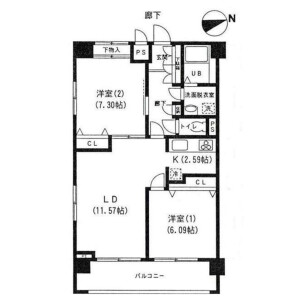 2LDK Mansion in Nishikasai - Edogawa-ku Floorplan