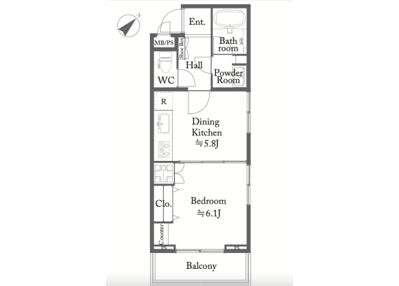1DK Apartment to Buy in Nerima-ku Floorplan