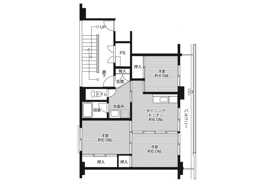 3DK Apartment to Rent in Kurate-gun Kurate-machi Floorplan