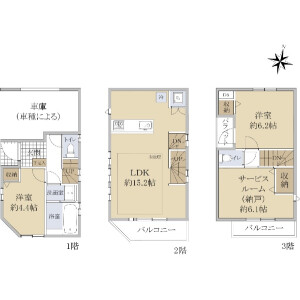 2SLDK {building type} in Teraya - Yokohama-shi Tsurumi-ku Floorplan
