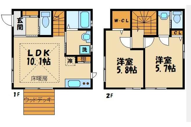 2LDK Terrace house to Rent in Komae-shi Floorplan