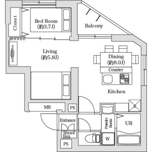 1LDK Mansion in Hamamatsucho - Minato-ku Floorplan