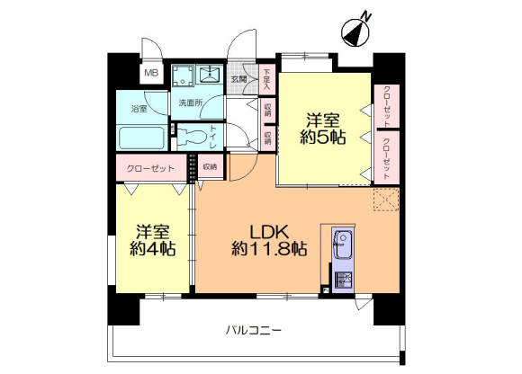2LDK Apartment to Buy in Fukuoka-shi Hakata-ku Floorplan