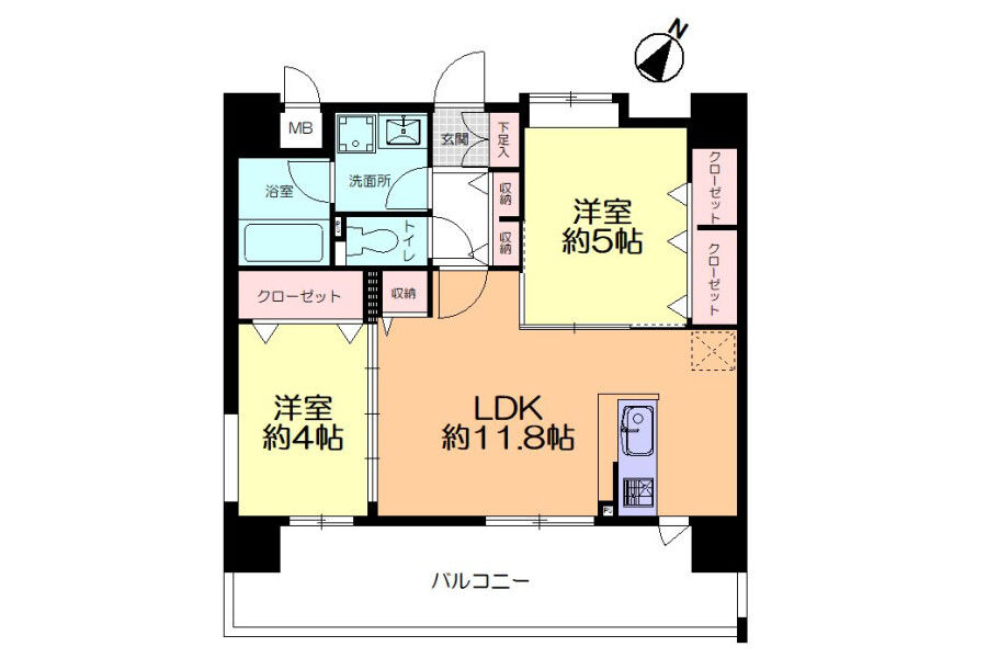 2LDK Apartment to Buy in Fukuoka-shi Hakata-ku Floorplan