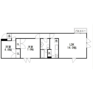 2LDK Mansion in Okusawa - Setagaya-ku Floorplan