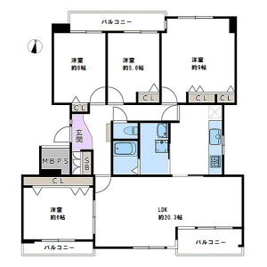 4LDK Mansion in Yamada nishi - Suita-shi Floorplan