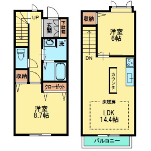 2LDK Terrace house in Otsutomocho - Yokohama-shi Kanazawa-ku Floorplan