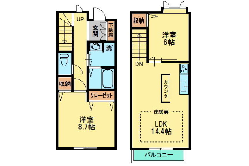 2LDK Terrace house to Rent in Yokohama-shi Kanazawa-ku Floorplan